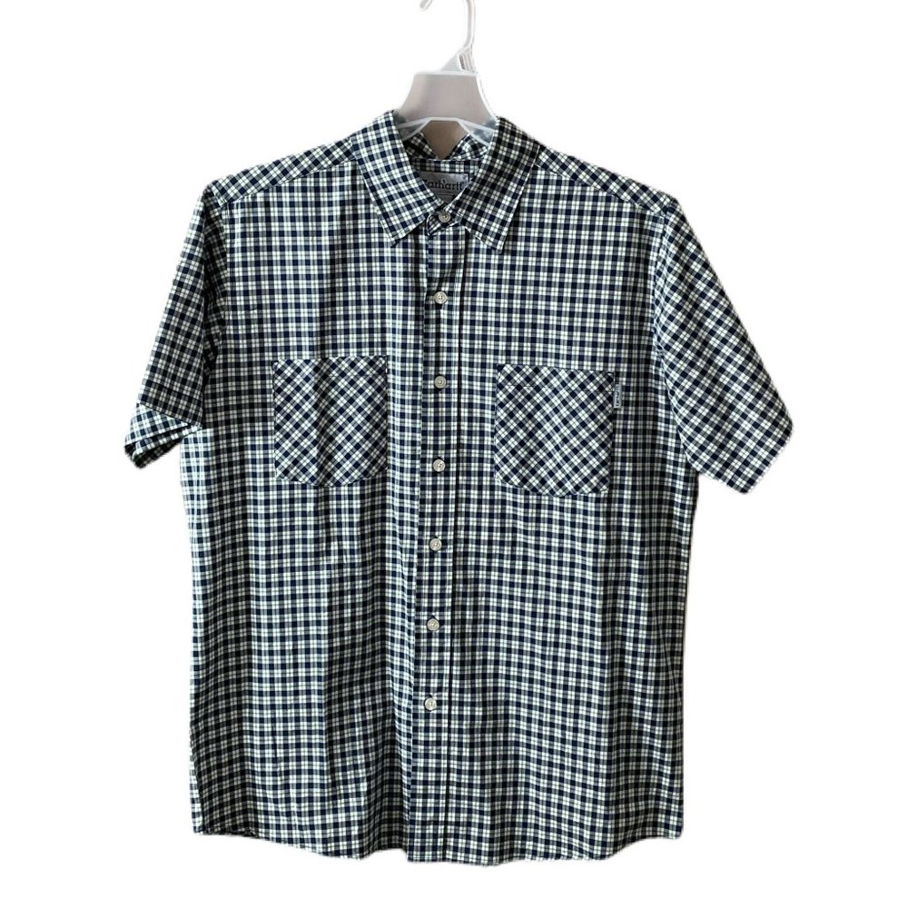 Carhartt Mens Size Large Blue Plaid Short Sleeve Button Down Shirt Casual